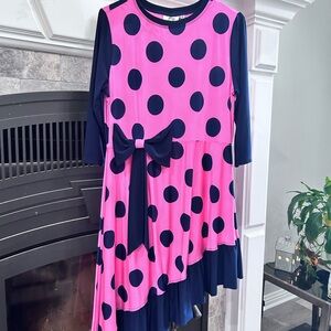 Pink & Navy Polka Dot Bow Swing Dress